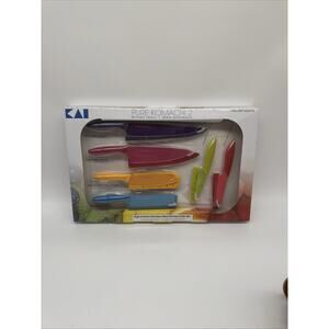 KAI Pure Komachi 2 Coated Carbon Stainless Steel KNIVES w Sheaths 6 Pc Set NEW!